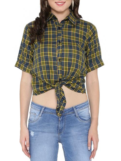 green cotton front bow tie up top - 14238400 - Very Small Image - 1