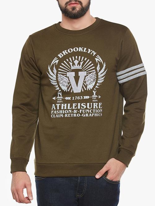 olive green fleece printed sweatshirt - 14238646 - Very Small Image - 1