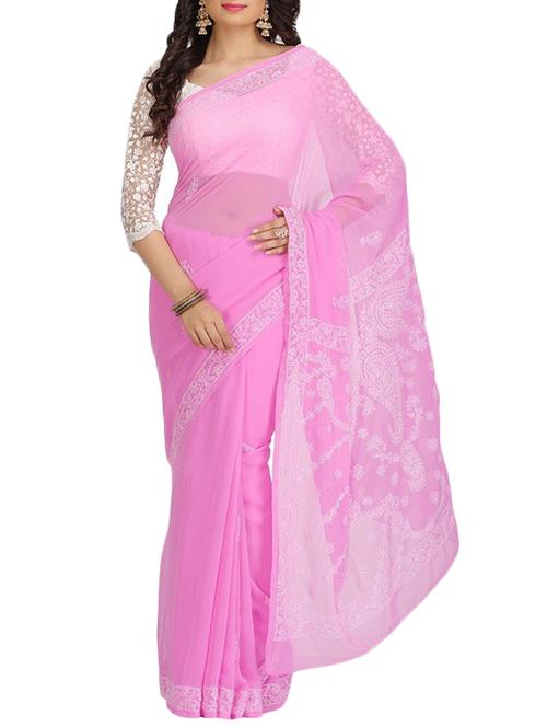 ada purple chikankari saree with blouse - 14240341 - Very Small Image - 1