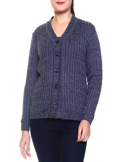 blue woolen casual cardigan - 14240546 - Very Small Image - 1