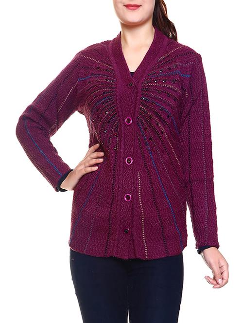 purple woolen casual cardigan - 14240549 - Very Small Image - 1