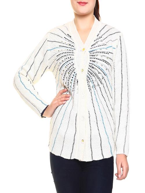 white woolen casual cardigan - 14240550 - Very Small Image - 1