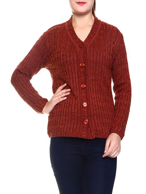 maroon woolen casual cardigan - 14240557 - Very Small Image - 1
