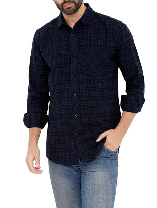navy blue cotton casual shirt - 14247974 - Very Small Image - 1