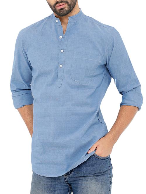 blue cotton short kurta - 14247985 - Very Small Image - 1