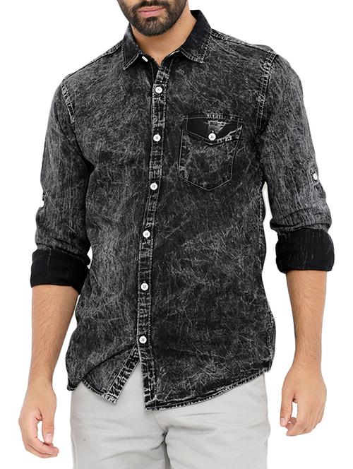 black denim casual shirt - 14247989 - Very Small Image - 1