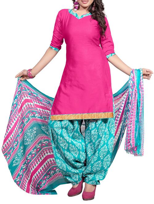 pink glaze cotton un-stitched dress material - 14249171 - Very Small Image - 1