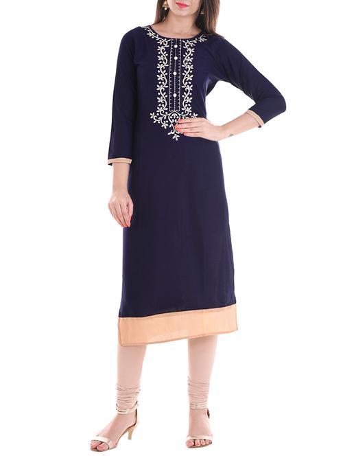 blue cotton straight kurta - 14249207 - Very Small Image - 1