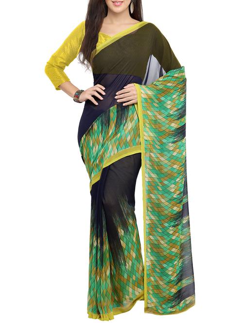 blue faux georgette printed saree - 14251195 - Very Small Image - 1