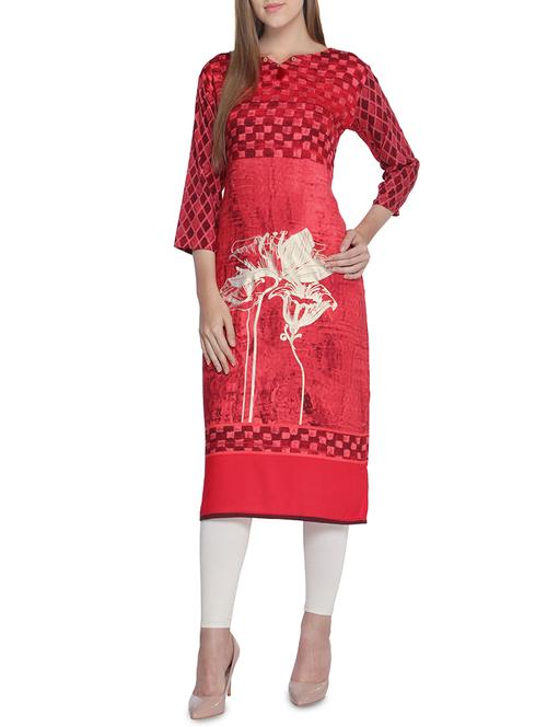 red viscose straight kurta - 14251888 - Very Small Image - 1
