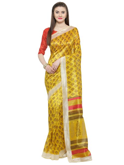 yellow printed saree - 14251927 - Very Small Image - 1