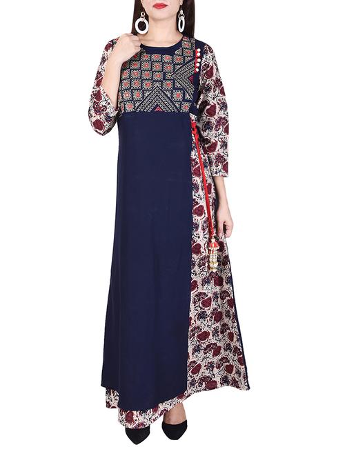 blue rayon flared kurta - 14252191 - Very Small Image - 1