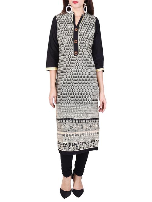 black cotton straight kurta - 14252193 - Very Small Image - 1