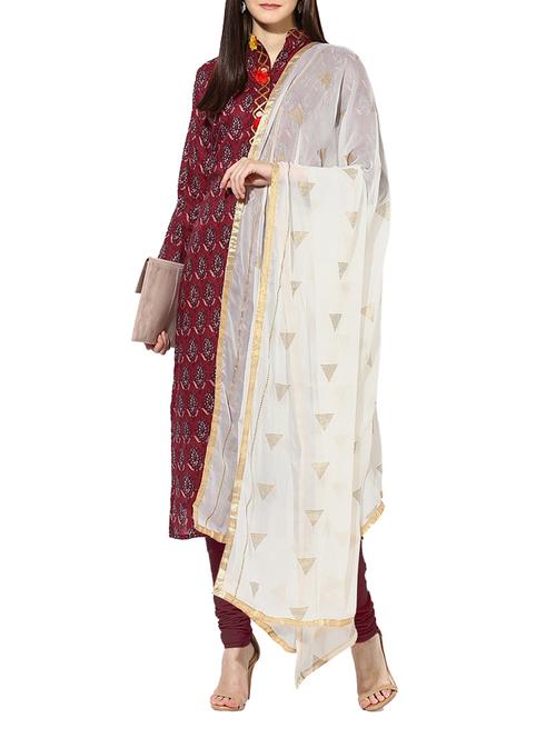 magenta cotton blend semi-stitched suit - 14252214 - Very Small Image - 1