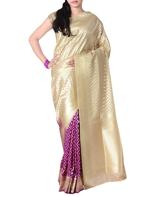 gold silk banarasi saree with blouse - 14253439 - Very Small Image - 1