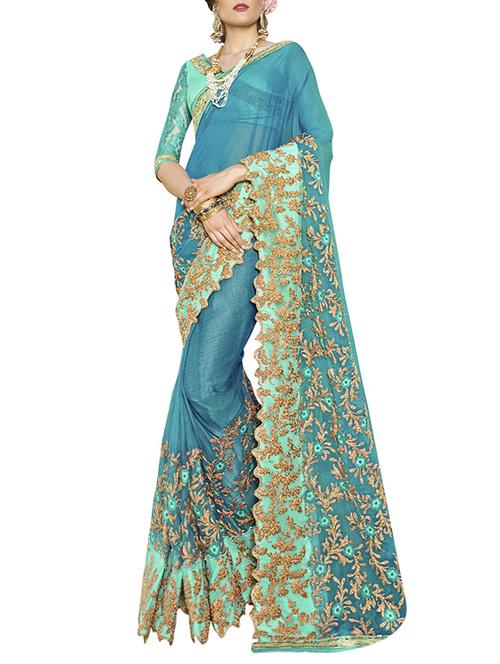 blue embroidered saree with blouse - 14254653 - Very Small Image - 1