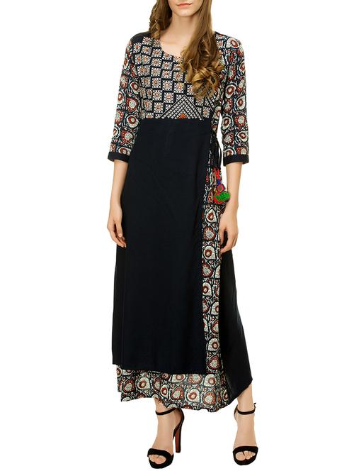 blue rayon layered a-line kurta - 14254737 - Very Small Image - 1