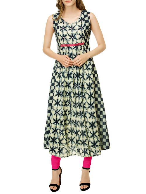 blue cotton flared kurta - 14255054 - Very Small Image - 1
