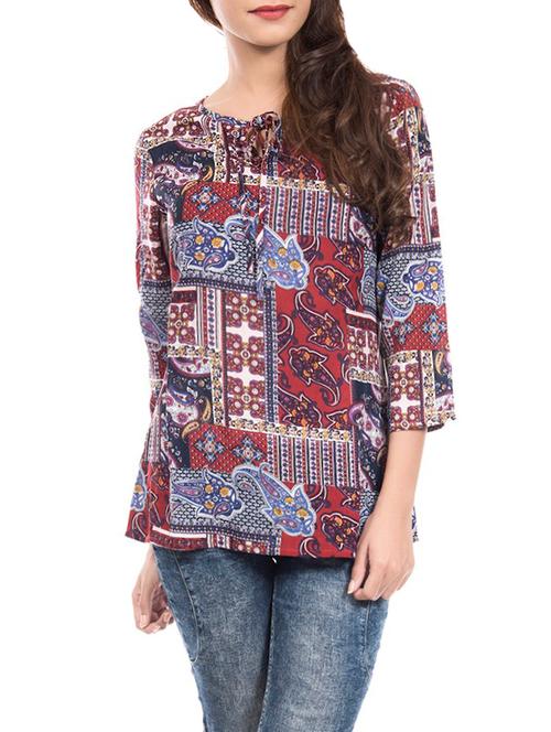 tie up neck printed top - 14255058 - Very Small Image - 1