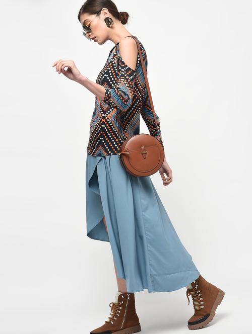 blue printed crepe top - 14255076 - Very Small Image - 1