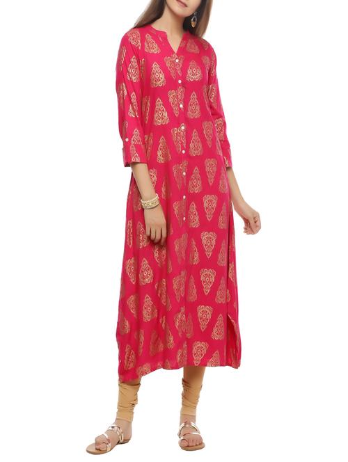 a-line foil print kurta - 14255097 - Very Small Image - 1