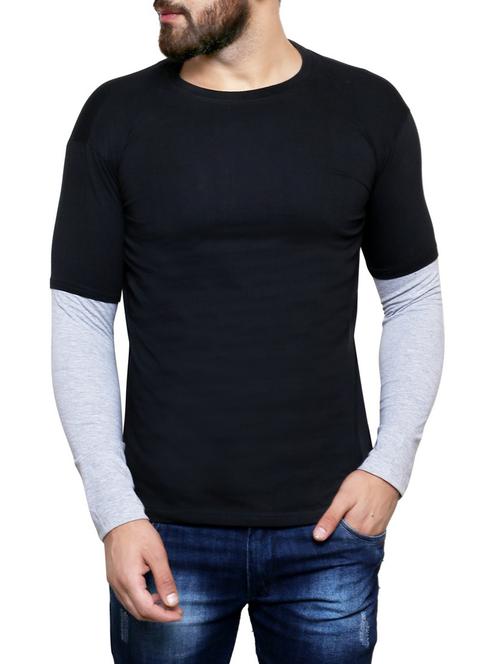 black cotton color block t-shirt - 14256252 - Very Small Image - 1