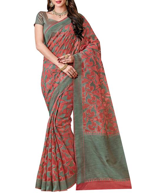 pink raw silk printed saree with blouse - 14256716 - Very Small Image - 1