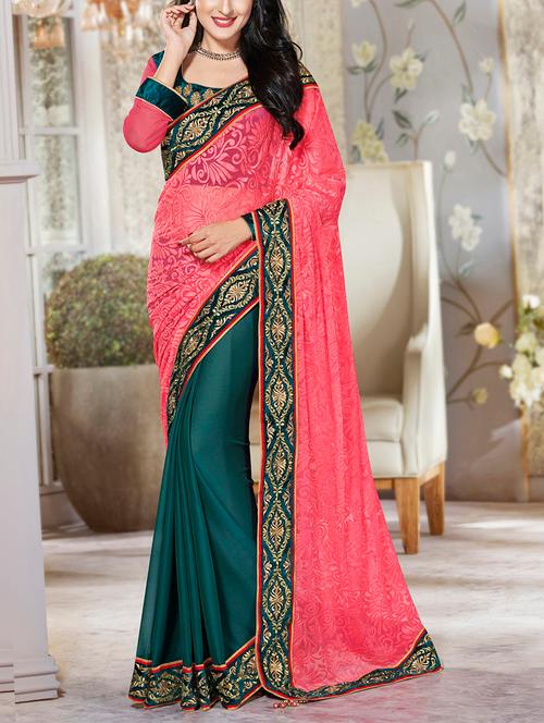 pink chiffon half and half saree with blouse - 14258682 - Very Small Image - 1