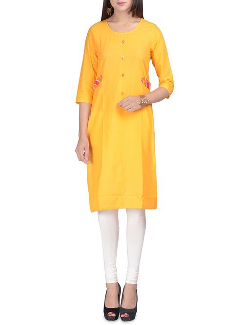yellow cotton straight kurta - 14259977 - Very Small Image - 1