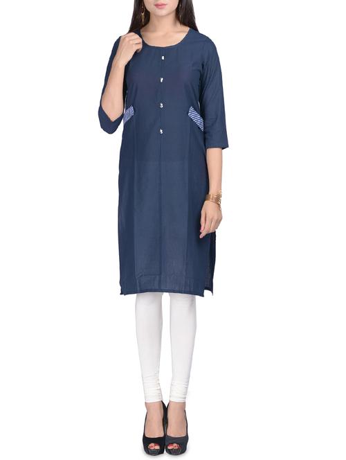 indigo straight side tab kurta - 14259978 - Very Small Image - 1