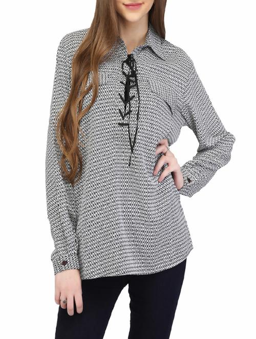 black printed crepe regular top - 14260894 - Very Small Image - 1