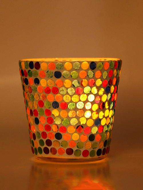new design candle votive decorated with colorful chips & beads(set of 2) - 14261438 - Very Small Image - 1