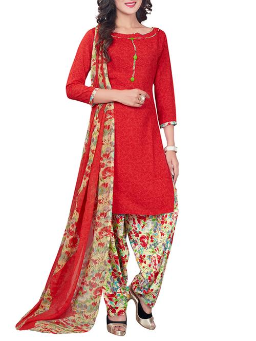 red patiyala suit dress material - 14261815 - Very Small Image - 1