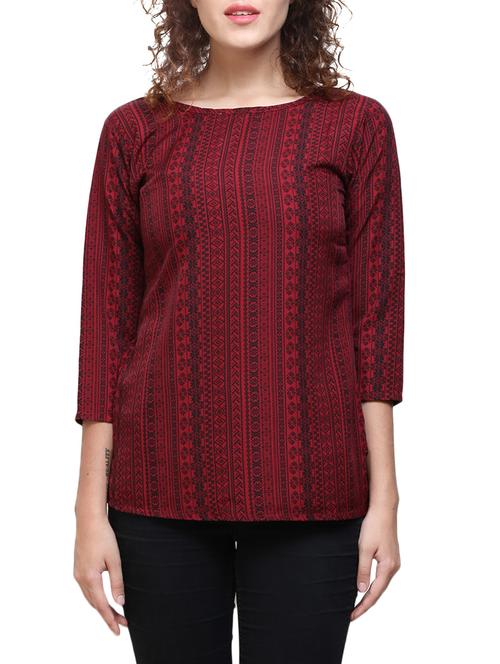 maroon printed casual top - 14262321 - Very Small Image - 1