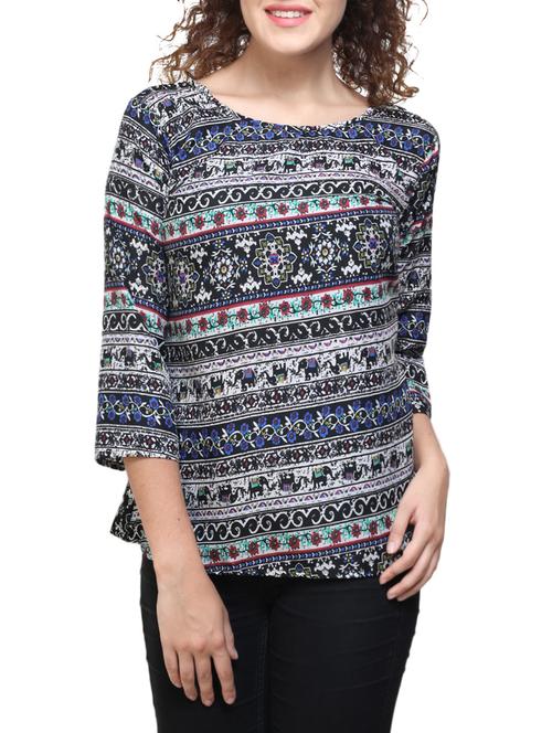 navy blue printed casual top - 14262322 - Very Small Image - 1