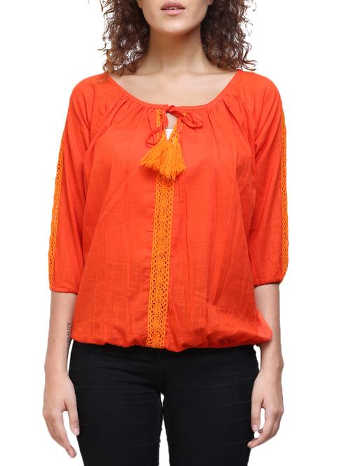 tie up neck lace detail blouson top - 14262324 - Very Small Image - 1