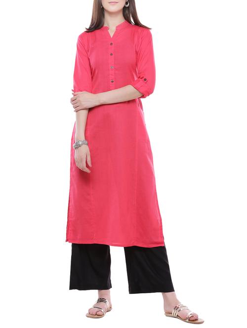 pink khadi straight kurta - 14262746 - Very Small Image - 1