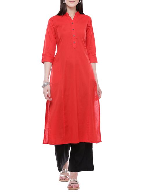 red khadi straight kurta - 14262771 - Very Small Image - 1