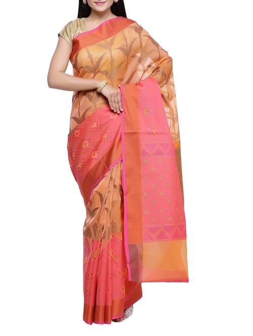 peach woven saree with blouse - 14262893 - Very Small Image - 1