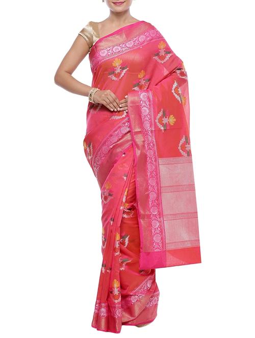 floral border woven saree with blouse - 14262912 - Very Small Image - 1