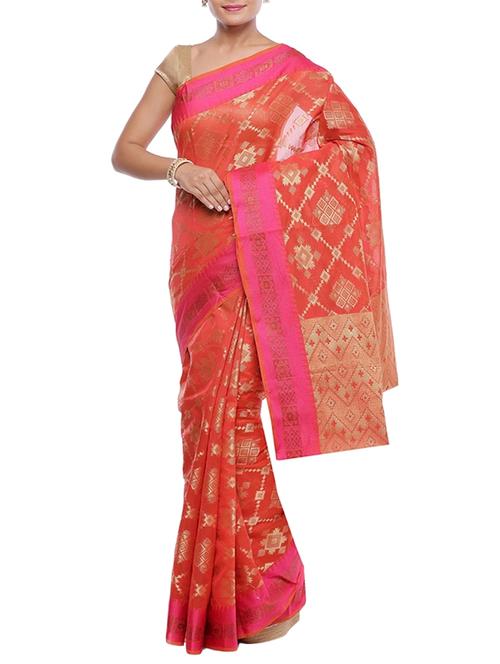 red woven saree with blouse - 14262923 - Very Small Image - 1