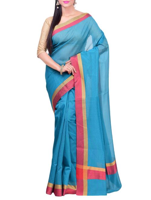 sky blue bordered saree - 14265175 - Very Small Image - 1