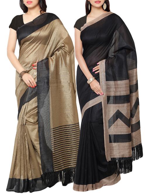multicolour tussar silk sarees combo (set of 2) with blouse - 14265753 - Very Small Image - 1