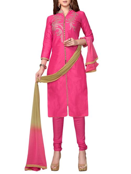 pink cotton embroidered dress material - 14265807 - Very Small Image - 1