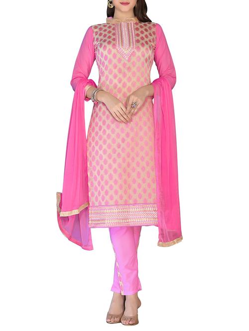 pink cotton embroidered dress material - 14265811 - Very Small Image - 1