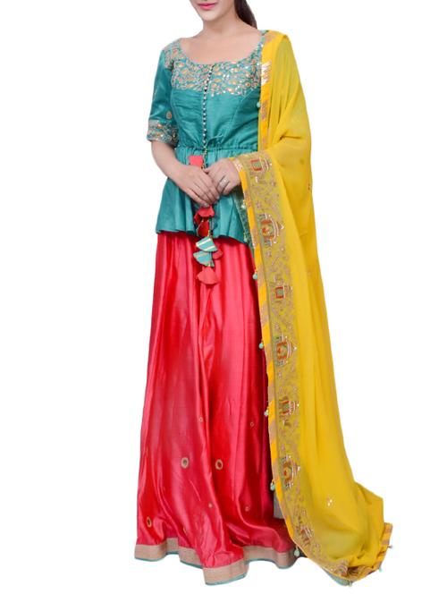 red silk flared lehenga - 14266496 - Very Small Image - 1