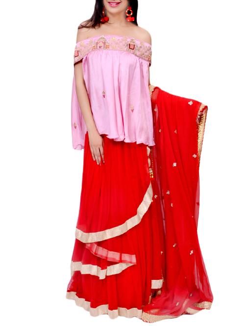 red net flared lehenga - 14266497 - Very Small Image - 1