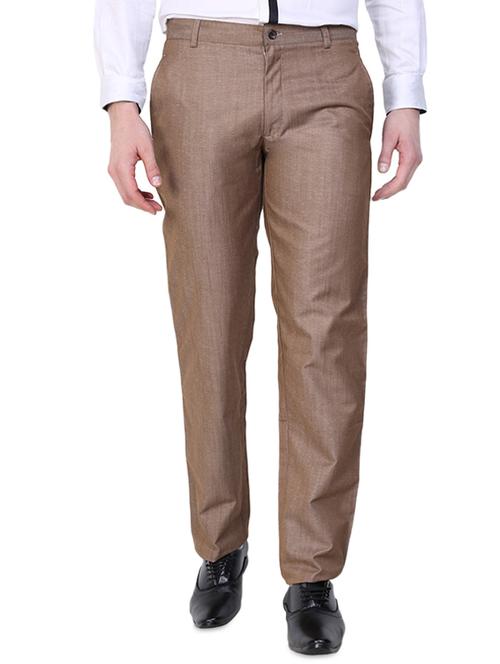brown cotton blend flat front trouser - 14267183 - Very Small Image - 1