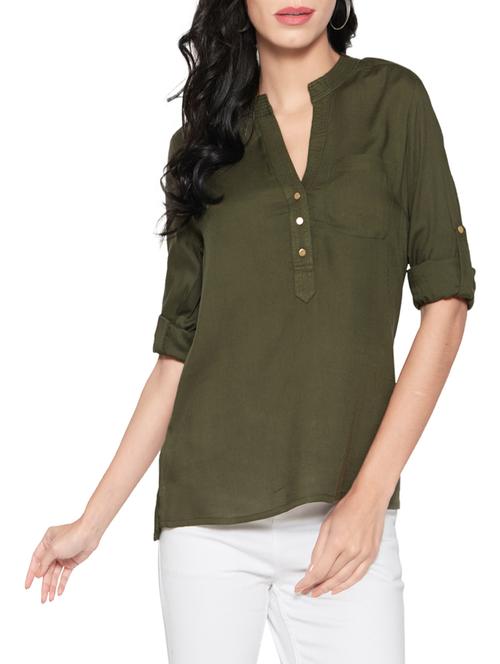 solid olive regular top - 14267779 - Very Small Image - 1