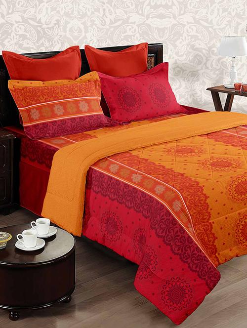 cotton printed double bed sheet with 2 pillow covers - 14268167 - Very Small Image - 1